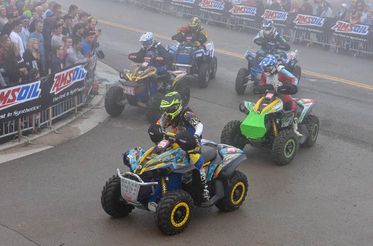 The Snowshoe GNCC features a unique asphalt start before letting the racers tackle the track's ski slopes, rocks and mud. Renegade 800R X xc pilot Bryan Buckahnnon grabbed the 4x4 Pro class holeshot in front of four other racers, including Can-Am racers Kevin Trantham and Rob Smith