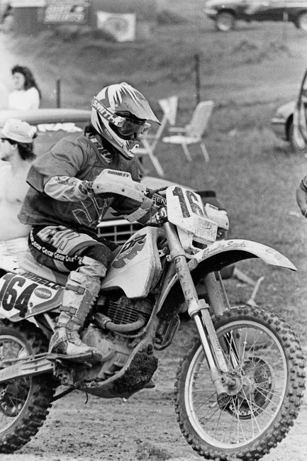 Who can name this famous rider? Hint: At the time he was also racing a quad. Yes, that's Barry Hawk in his early days racing a 2-wheeled machine. Check out those trick up-side down RM forks that they put on that DR! This shot is from the 1993 Dallas Ricker GNCC in Greenville, Tennessee. Some of you Tennessee natives probably know that place as I-81 Motorsports Park