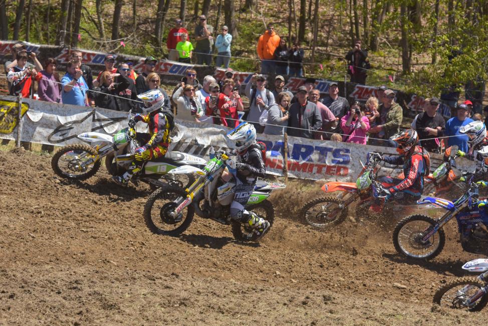 Ryder Lafferty (#336) and Craig DeLong (#18) got a good jump off the line in the XC2 Pro Lites classPhoto: Ken Hill