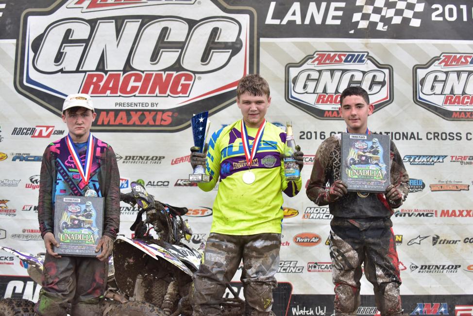 ATV Youth Overall Podium: (2) Casey Simmons, (1) Mikey Nickels, (3) Payton Dalton.Photo: Ken Hill