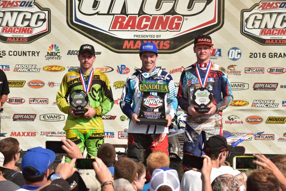 Overall Podium: (2) Jarrod McClure, (1) Walker Fowler, (3) Chris Borich.Photo: Ken Hill