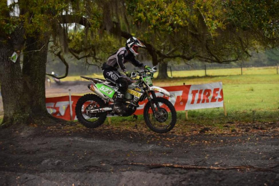 The early rain caused many riders to lose their goggles on lap one, including Layne Michael above.
