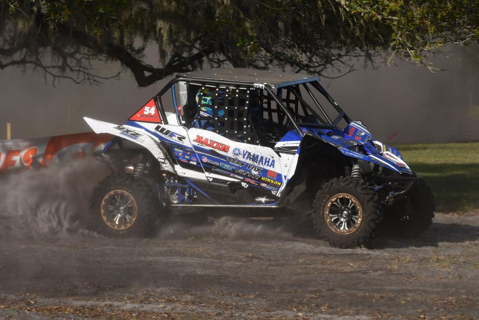 After hitting a tree stump and losing his steering, Fowler was forced to cut his UTV race short.