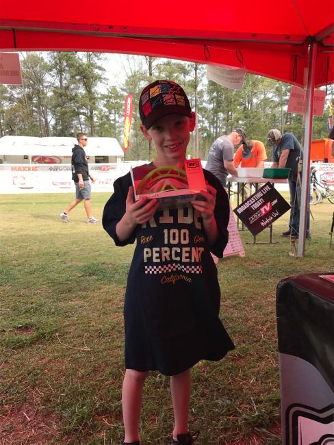 Waylon Daughtry scored a fresh pair of 100% goggles and a new t-shirt by helping out the GNCC Racing Nation as a 100% Hometown Hero! Then he went out and scored himself a first place finish in the 50cc Micro Bike Trail Rider class that afternoon.