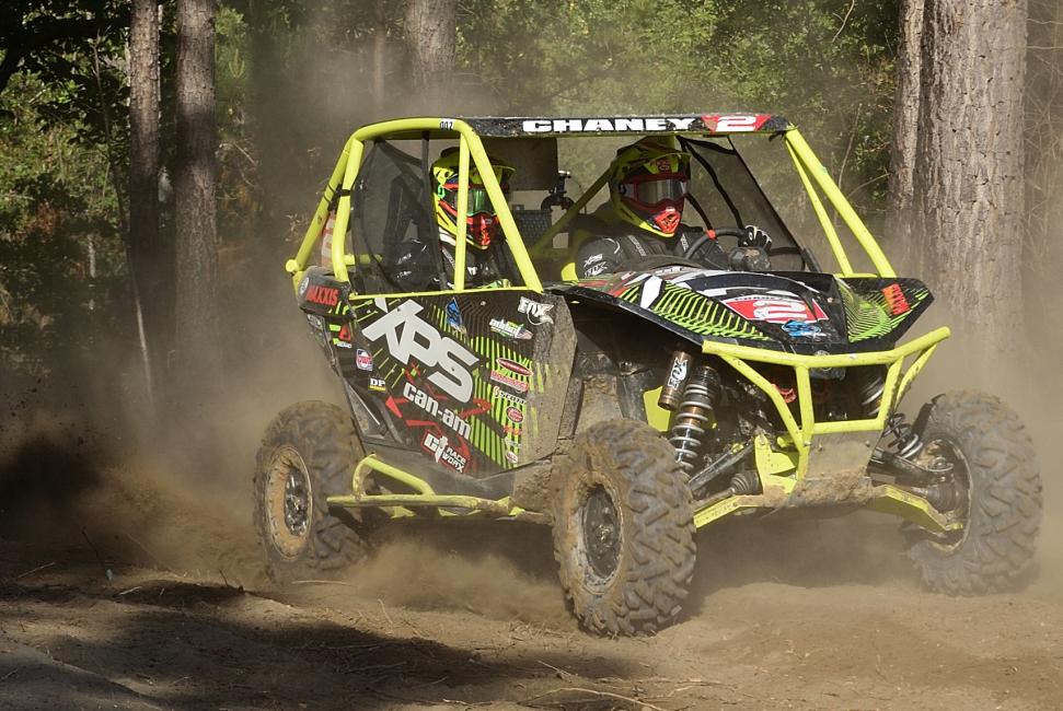 Kyle Chaney drove his Can-Am Maverick X xc 1000R to UTV overall and XC1 Pro UTV class victory at the Camp Coker GNCC in South Carolina to take over the class points lead.