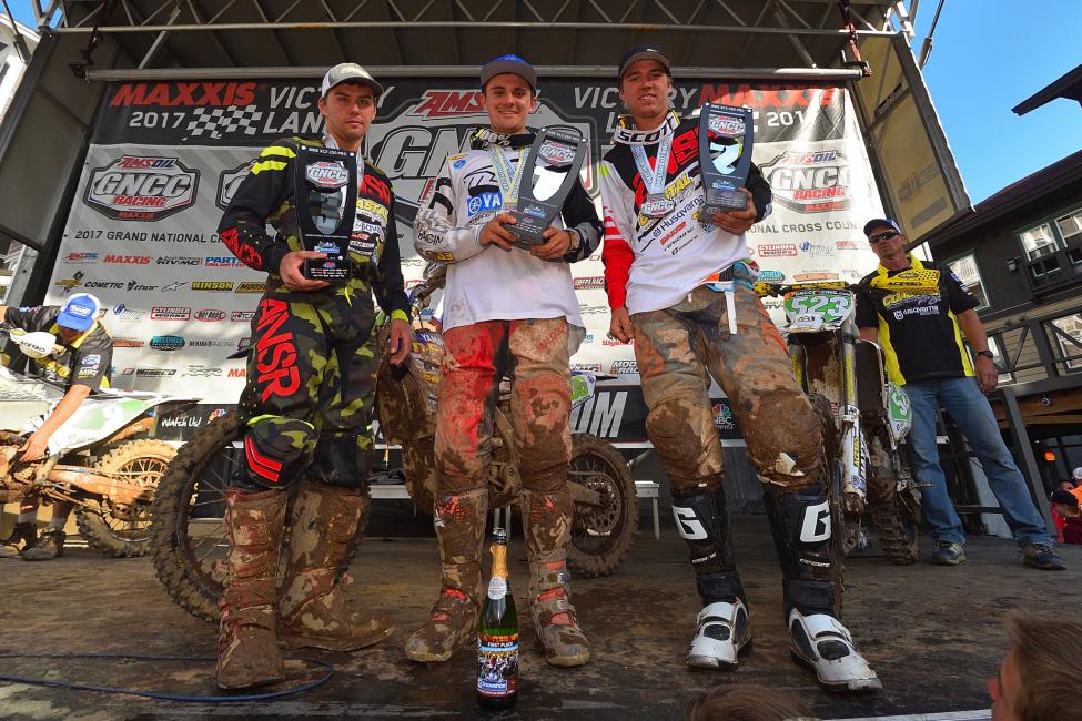 XC2 250 Pro Class Podium: (2) Craig Delong, (1) Josh Toth, (3) Layne Michael.