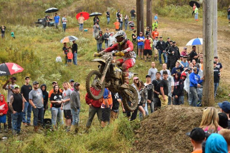 Hunter Neuwirth takes on the infamous creek jump at the Powerline Park GNCC.