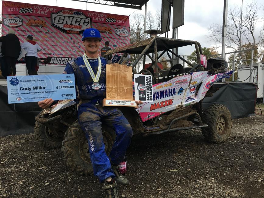 Cody Miller celebrates his 2017 GNCC UTV National Championship.