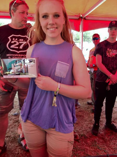 Allison Phillips earned herself 100% goggles at round 1, after helping hang posters for VP Racing Fuels Big Buck GNCC.