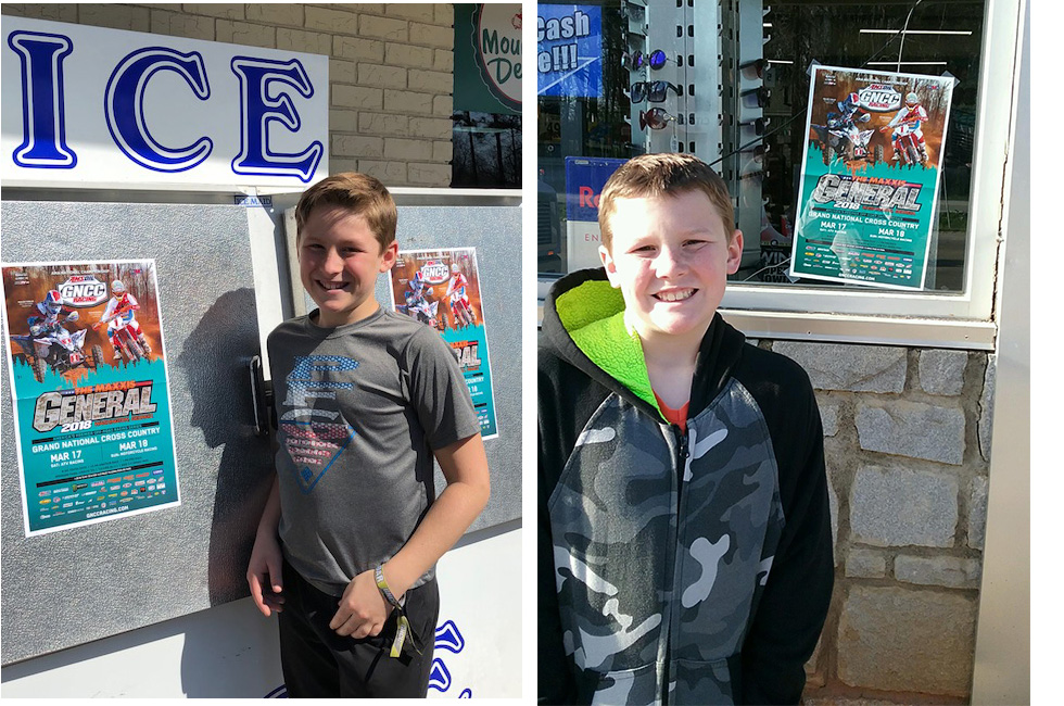 Caysen Baggett and Leland Farmer helped out the GNCC Nation and posted posters for The Maxxis General!