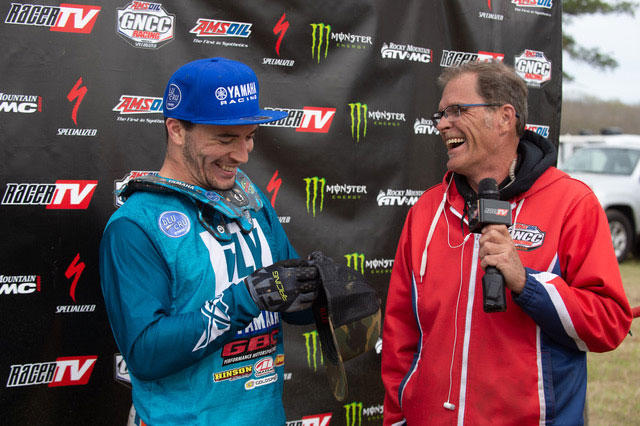 Walker prepping for his Racer TV post-race interview.