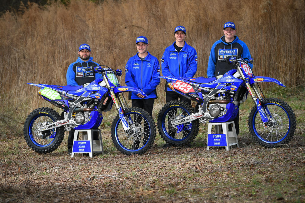 Ken Hill is back in action! He caught up with the AmPro Yamaha folks for a pre-season photoshoot. Left to right you've got Lucas Statom, who will be wrenching for the rider next to him, Mike Witkowski. Next is Layne Michael and on the right is Corey MacDonald who will be wrenching for Layne. Look for big things from these guys in 2020!