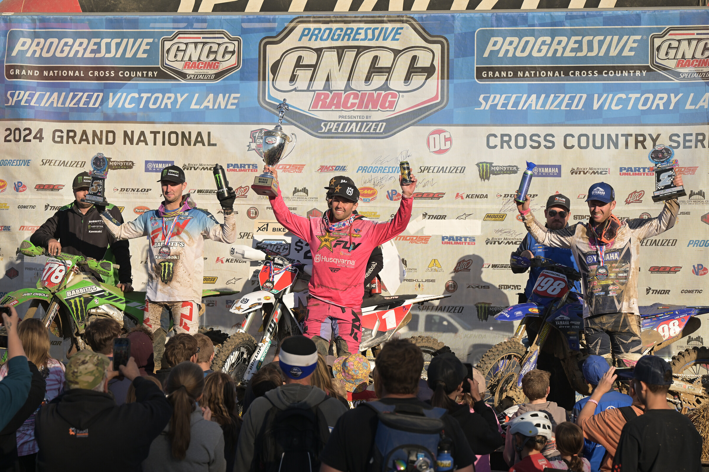 Yamaha Racing Ironman GNCC Top Three Overall: Craig Delong (center), Liam Draper (right) and Lyndon Snodgrass (left).