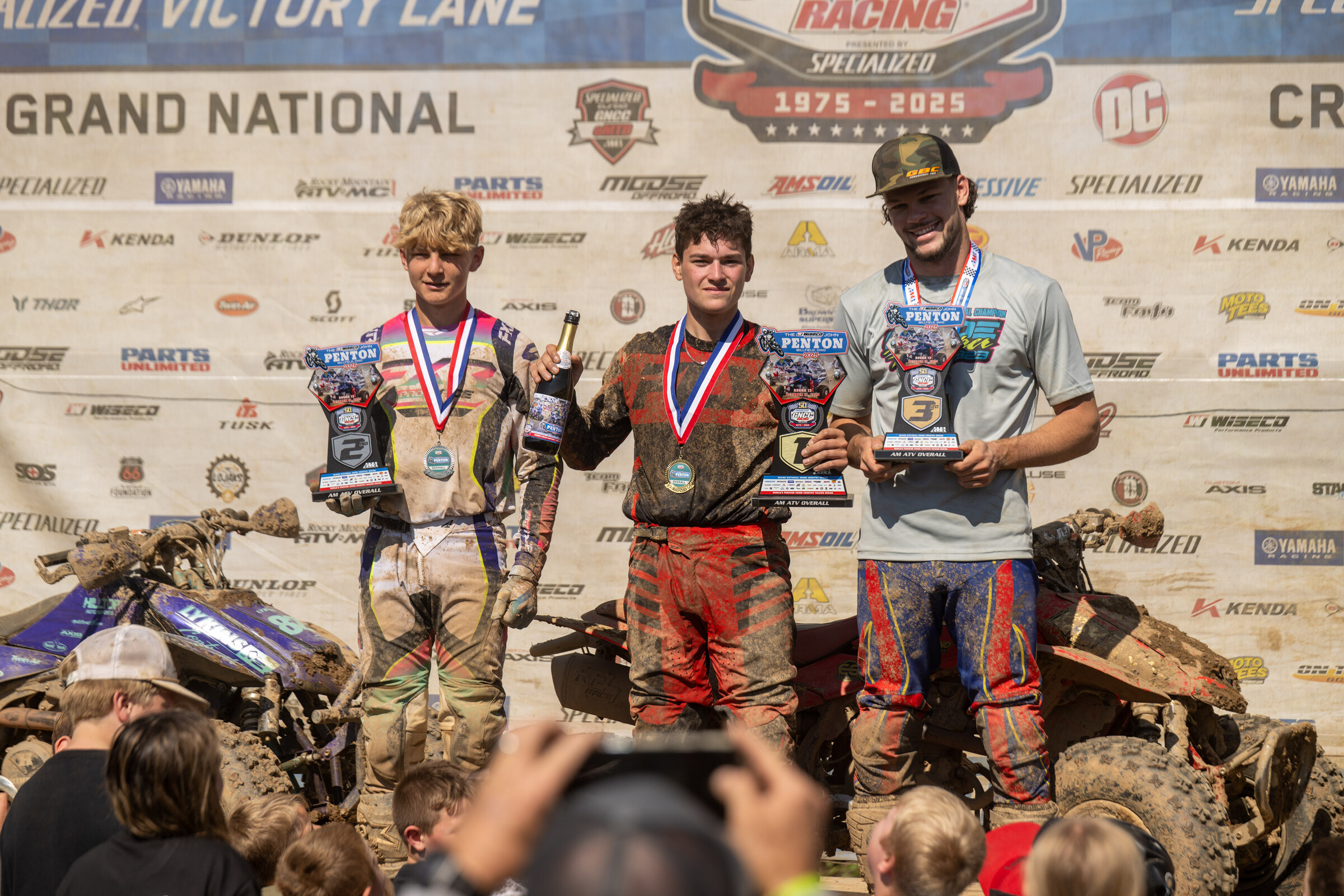 Bryce Pullen (center), Noah Lykins (left) and Brandon Frazier (right) rounded out the to AM ATV Overall Podium.