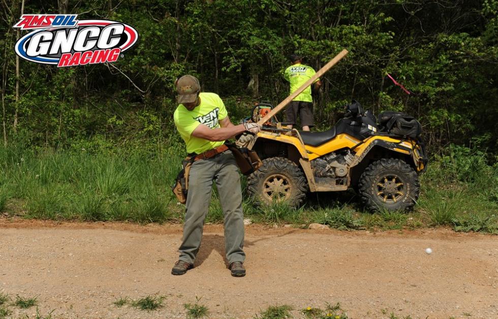 Barry perfects his golf swing while setting up 