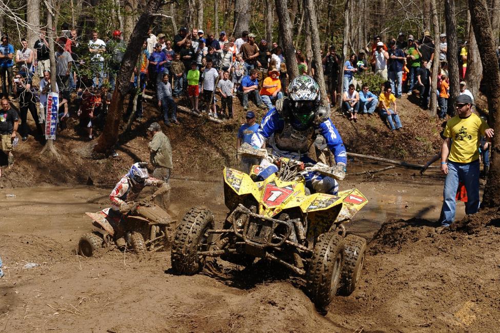 Chris Borich (1) holds the points lead but Adam McGill (behind) and the rest of the XC1 field are never far behind