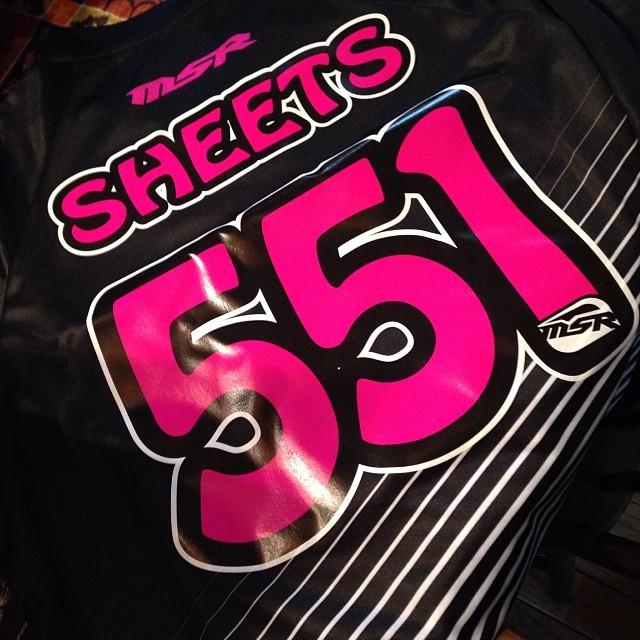 Becca Sheets showing off her pink MSR gear 