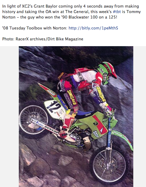 Pretty cool #tbt of the 1990 Blackwater 100 champ Tommy Norton who pulled it off on a 125!