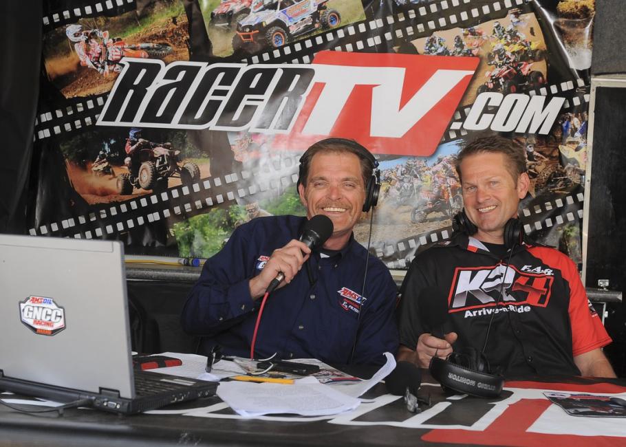 GNCC Live hosts Rodney Tomblin (left) and Fred Andrews pose inside the 