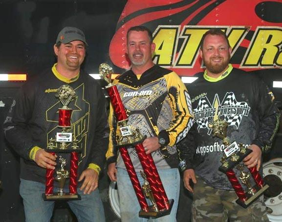 The Can-Am / BRP Mud Bog podium was comprised of Can-Am Maverick 1000R racers Shane Dowden, Steve Hittle, and John Soileau