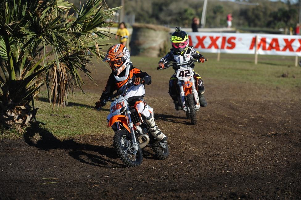 Logan Carlisle (front) sits in third after two rounds of Micro 50cc Sr. (7-9) racing
