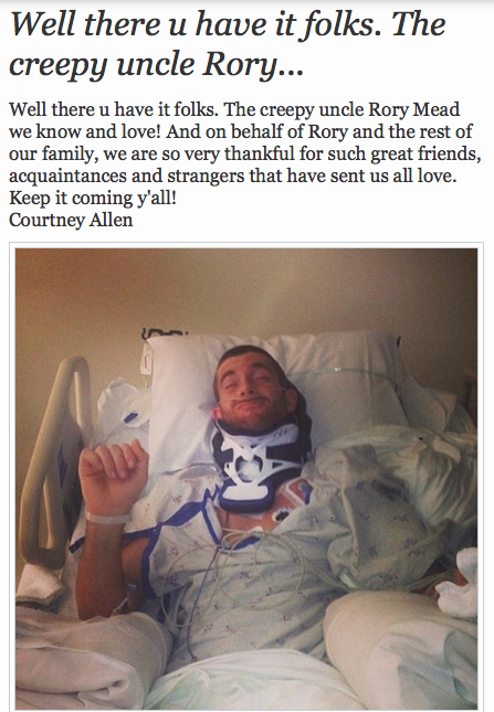 Yet another glimpse of the positivity coming from Rory's camp. God bless Rory's girlfriend Courtney and the entire Allen family!