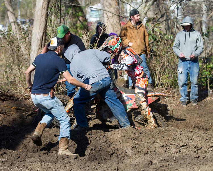 Kailub Russell shows that even the top riders sometimes require assistance on the course