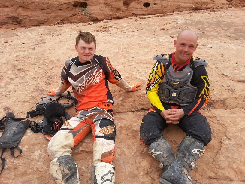 James Steiner Jr. (left) and James Sr. (right) having some fun in Moab as part of the Rocky Mountain ATV/MC Ticket to Ride Giveaway from the 2013 Banquet. How cool! 