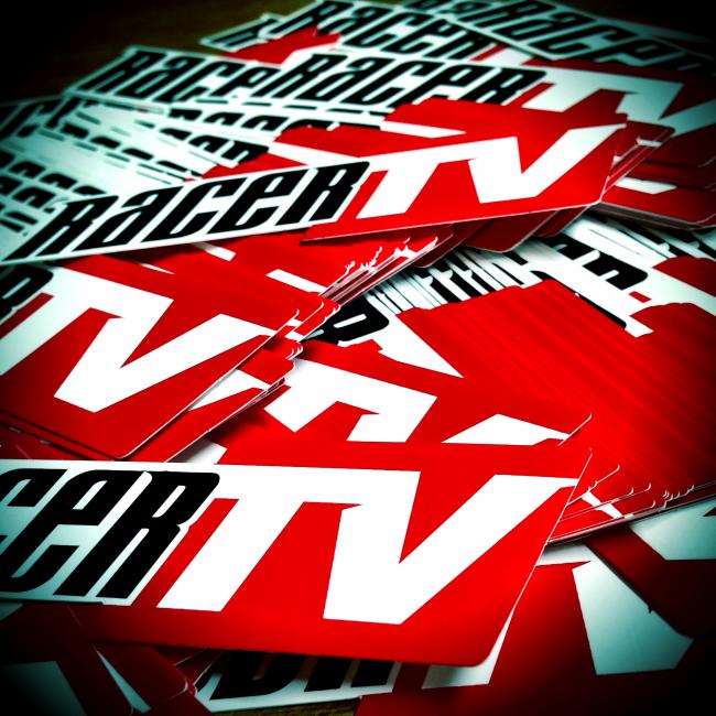 RacerTV stickers will be available at the RacerTV Studio trailer this weekend 