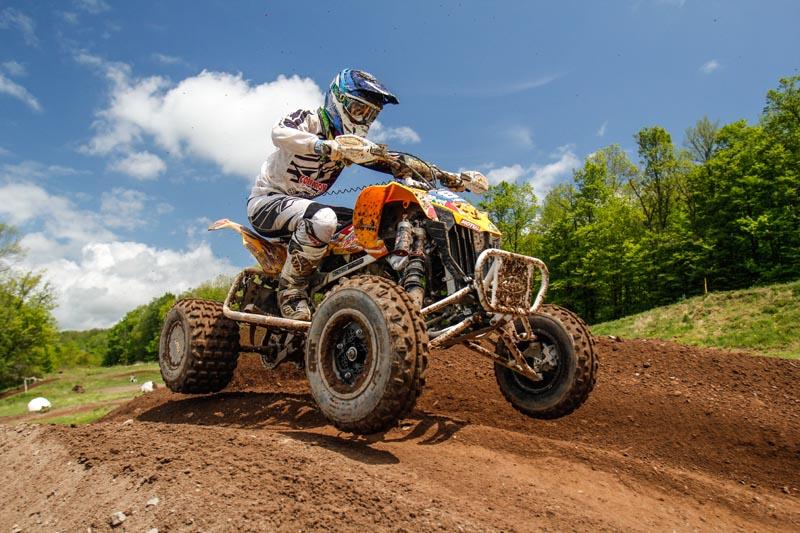 Joel Hetrick (JB Racing / Mtn. Dew Live Wire / Can-Am) put his DS 450 ATV on top of the Pro class podium at round three of the NEATV-MX series