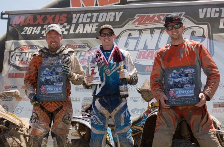 Can-Am ATVs and racers (from left) Kevin Trantham, Bryan Buckhannon, and Jordan Phillips once again made up an all Can-Am podium in the 4x4 Pro class at round eight, the Wiseco John Penton GNCC