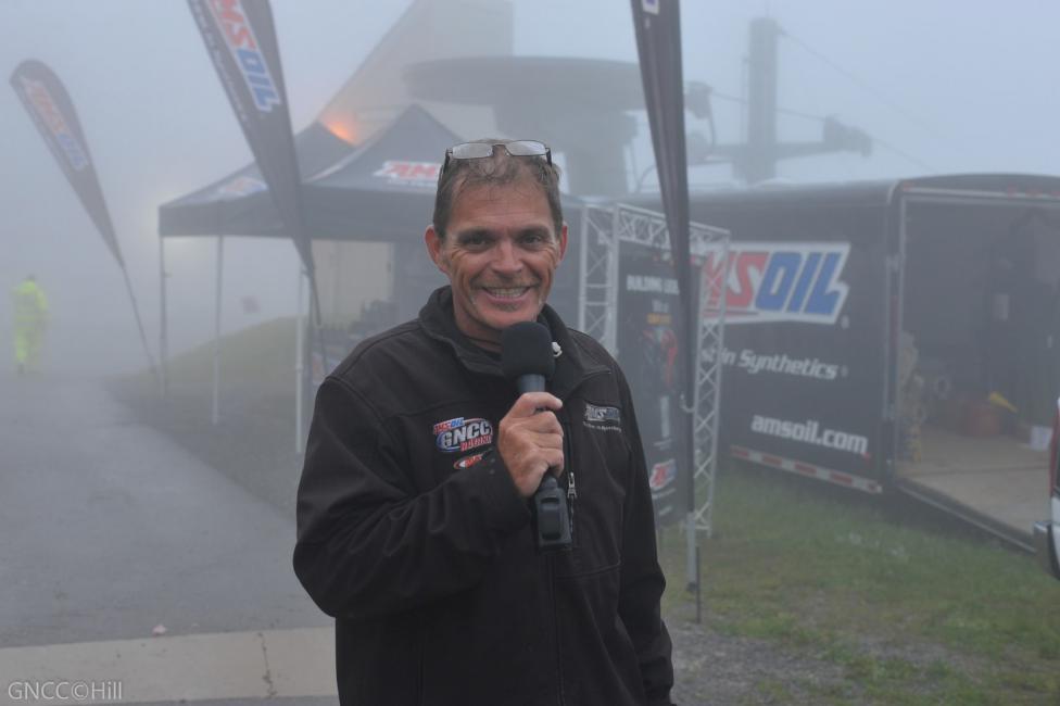 The foggy wet morning at Snowshoe couldn't dampen Rodney's spirit!