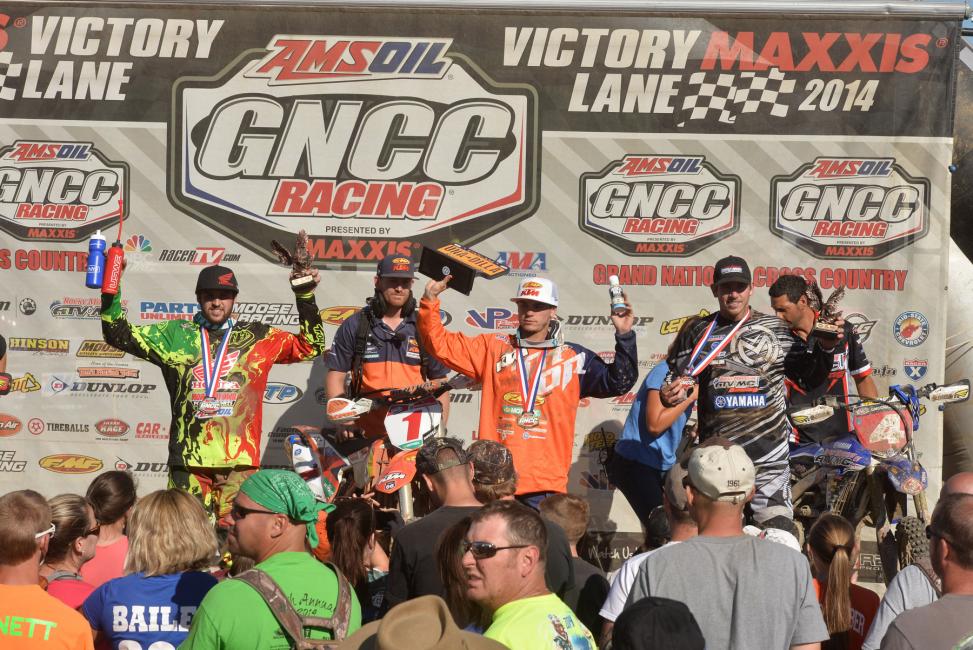 XC1 podium: (left) Thad DuVall, Kailub Russell, (right) Josh Strang 