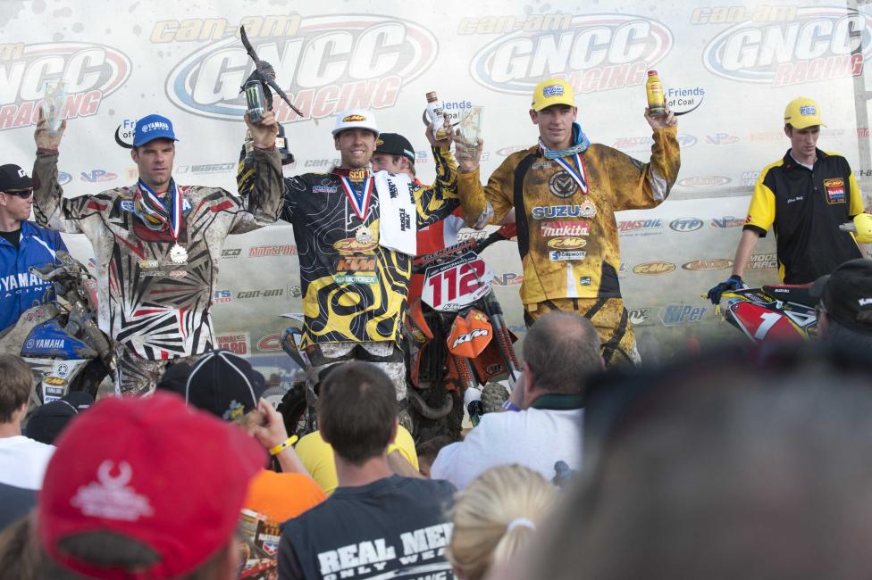 A Throwback Thursday photo from the last GNCC that was held at Moutain Ridge in 2011. XC1 Bike overall podium with Charlie Mullins (center), Paul Whibley (left) and Josh Strang (right).