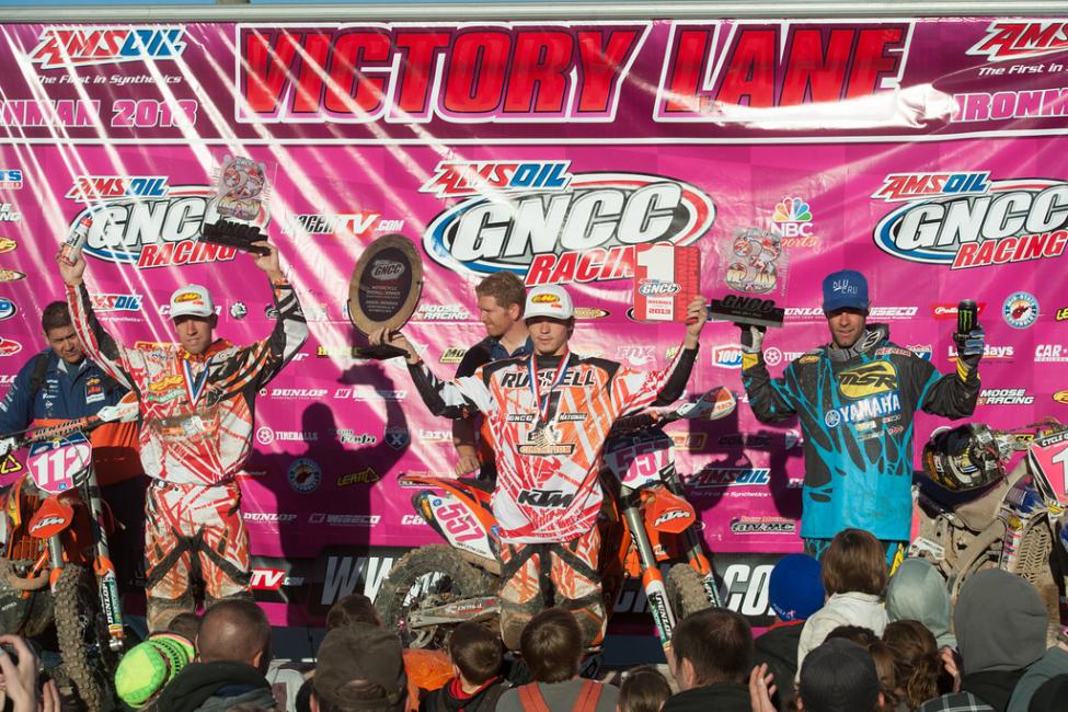 #throwbackthursday XC1 podium at 2013 Ironman GNCC (Mullins, Russell, Whibley) 