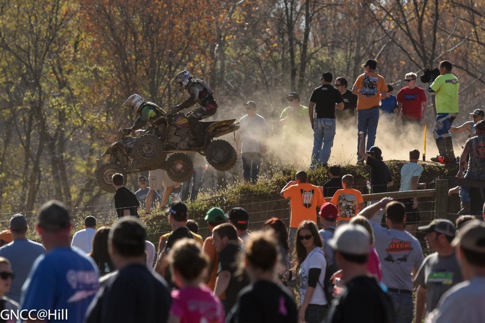 Indiana fans were treated to exciting race action down to the very last corner. Pictured: (front) Chris Borich, (back) Walker Fowler on the motocross track. 