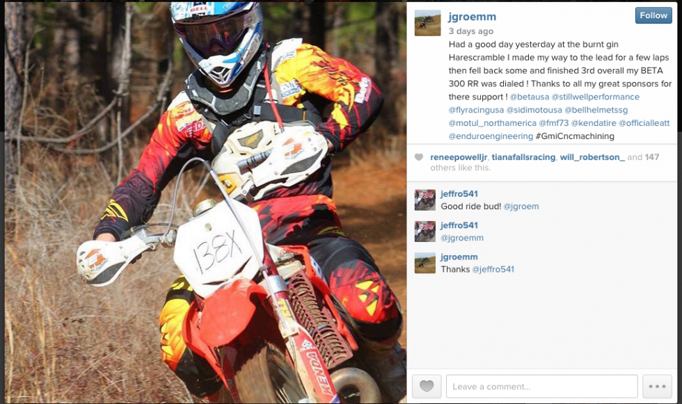 Jesse Groemm had a good day of racing at the Burnt Gin Hare Scramble this past weekend