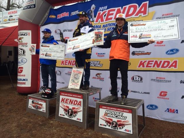 Andrew Delong (center), Kailub Russell (right) and Grant Baylor (left) rounded out the podium at the Sandlapper National Enduro