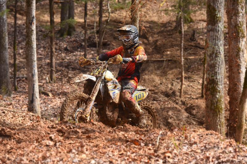 Conner Keegan makes his way through the woods in 250B competition