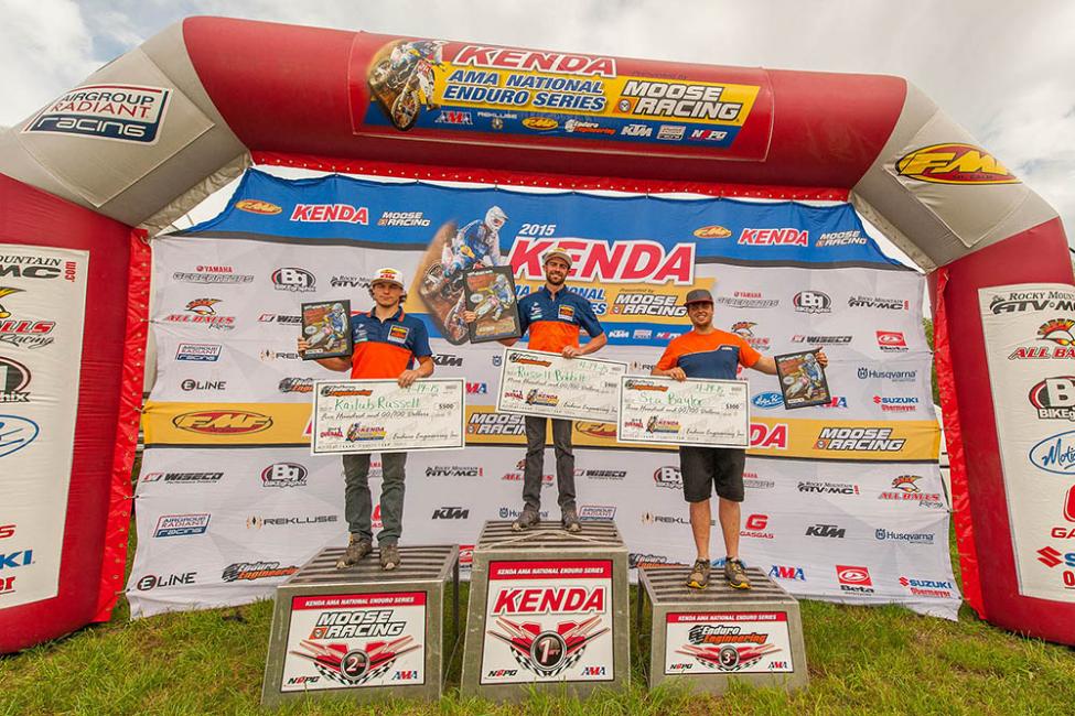 It was a KTM podium sweep at the Rad Dad National Enduro! Russell Bobbitt (center), Kailub Russell (left) and Steward Baylor (right) were your top 3 finishers of the day.