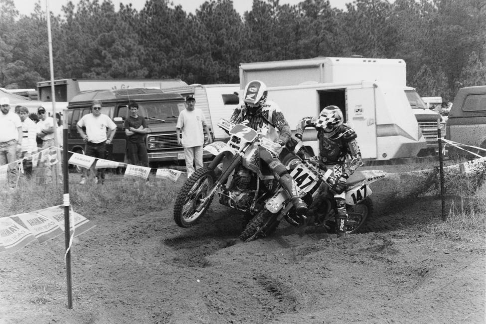 Ty Davis (147) and Scott Summers (2) battle through the rough sands of the 1994 Sumter GNCC in South Carolina.Photo: GNCC Archives