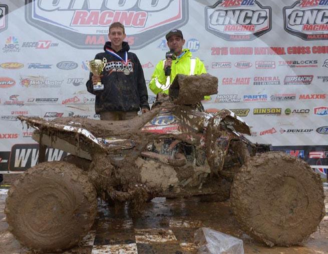 Westly Wolfe (left) won the College A (16-21) class and also took home the afternoon's Top Amateur Overall Award at the Limestone 100 GNCC in Indiana, using ITP Holeshot GNCC tires on his ATV