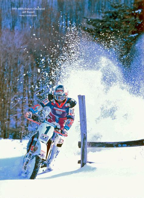 This is undoubtedly an iconic off-road photo. Today's GNCC Trail Boss, Jeff Russell, claimed the 1991 National Enduro championship, then during the off-season took a minute to style it out for this awesome photo.Photo: Davey Coombs