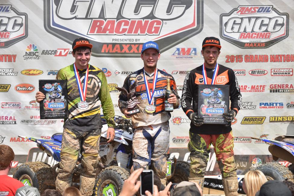 Cole Richardson (center), Cody Collier (left) and Blake Tornes (right) rounded out the podium at the Wiseco John Penton GNCC