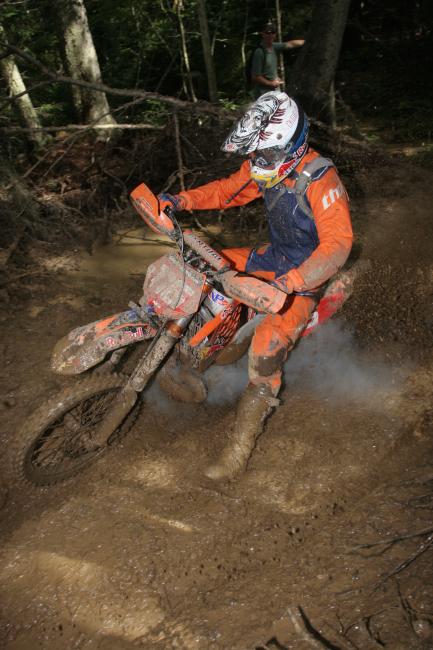 Nate Kanney splashes through a wet section of the 2008 Snowshoe GNCCPhoto: Jason Hooper