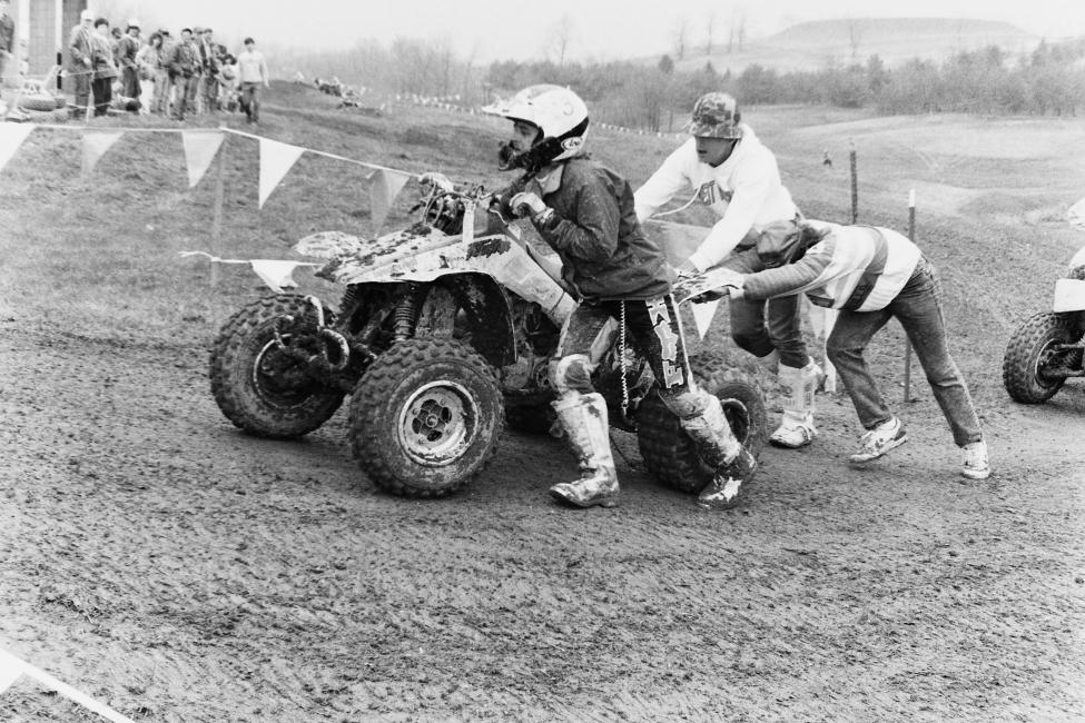 All racers know the pain of coming up a little short. Here's Steve Holbert getting a little help making it to the finish.