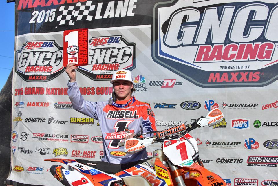 Russell earned his third consecutive GNCC title three rounds early.