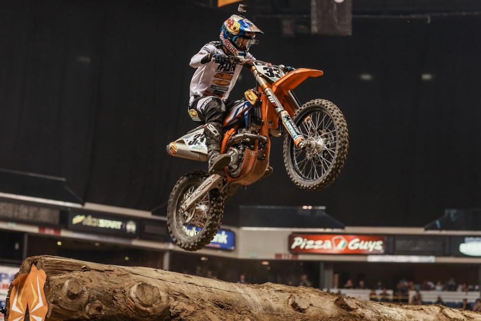 Taylor Robert finished second after crashing early and charging through the pack.