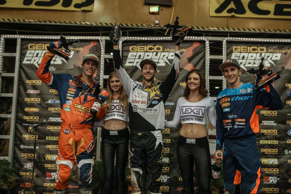 KTM Riders, Cody Webb (left) and Taylor Robert (right), rounded out the podium with second and third place finishes.
