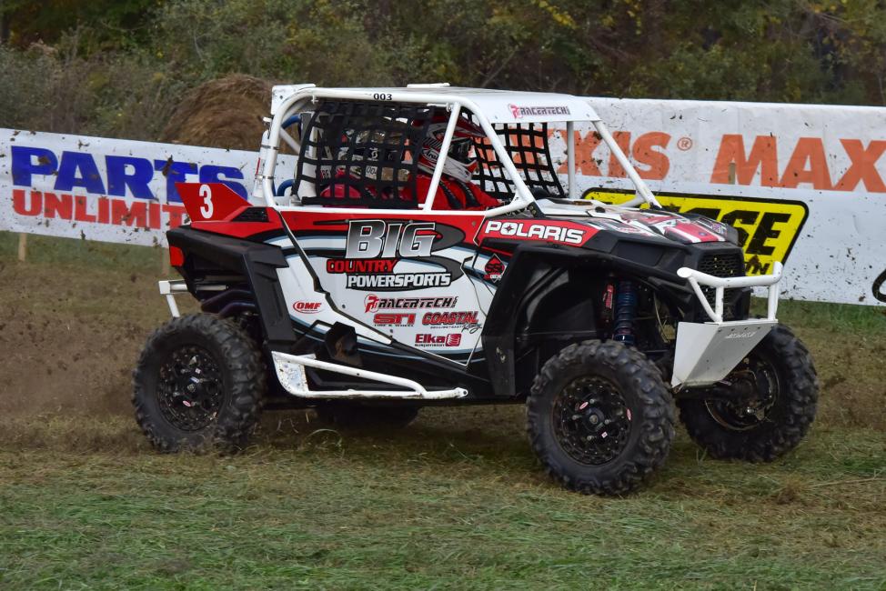 John Yokley and passenger Jarrod McClure ran into some trouble after clipping a tree on lap one at the ITP Powerline Park GNCC.